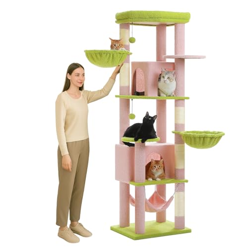 PETEPELA Hoher Kratzbaum für Große Katzen, 181 cm Katzenbaum mit Hängematte, 5 Kratzpfosten, 2 Schlafhäusern & XL Plattform – Stabiles Katzenspielzeug, Kletterturm für Schwergewichtskatzen, Rosa PETEPELA Hoher Kratzbaum für Große Katzen, 181 cm Katzenbaum mit Hängematte, 5 Kratzpfosten, 2 Schlafhäusern & XL Plattform – Stabiles Katzenspielzeug, Kletterturm für Schwergewichtskatzen, Rosa von PETEPELA