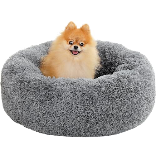 PETEPELA Hundebett Plüsch weich warm Donut Haustierbett für Hund Flauschiges kuscheliges Schlafbett Multi-Size-Haustier Sofa für klein-mittelgroße Hunde maschinenwaschbar Grau M von PETEPELA