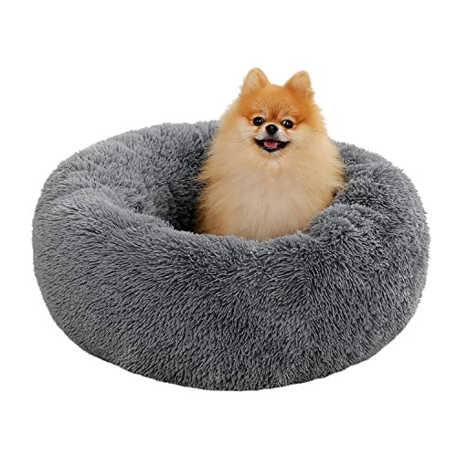 PETEPELA Hundebett Plüsch weich warm Donut Haustierbett für Hund Flauschiges kuscheliges Schlafbett Multi-Size-Haustier Sofa für klein-mittelgroße Hunde maschinenwaschbar Grau S von PETEPELA