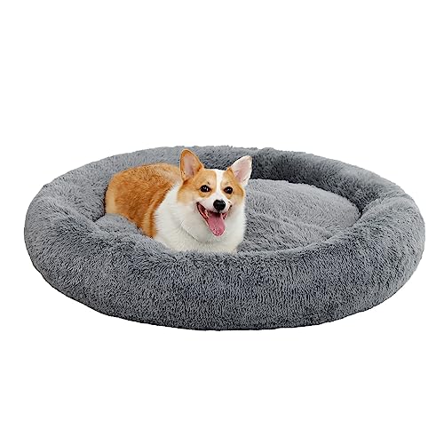 PETEPELA Hundebett Plüsch weich warm Donut Haustierbett für Hund Flauschiges kuscheliges Schlafbett Multi-Size-Haustier Sofa für klein-mittelgroße Hunde maschinenwaschbar Grau XL von PETEPELA