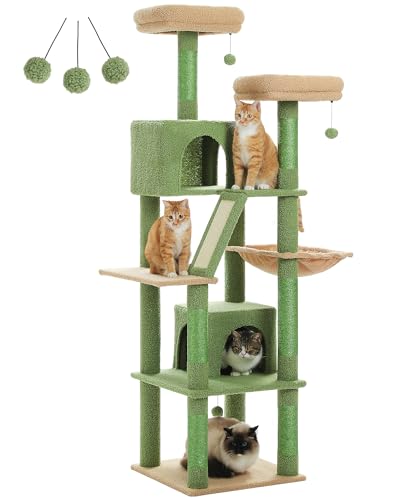 PETEPELA 180cm Kratzbaum groß, Multi-Level Katzenbaum für große Katzen, mit 6 Sisalsäule, 2 Kratzbrettern, 2 Plattformen, 1 Hängematte, 2 Spielbälle, Plüsch-Stoff, grün PETEPELA 180cm Kratzbaum groß, Multi-Level Katzenbaum für große Katzen, mit 6 Sisalsäule, 2 Kratzbrettern, 2 Plattformen, 1 Hängematte, 2 Spielbälle, Plüsch-Stoff, grün von PETEPELA
