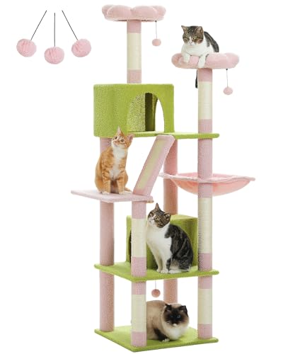 PPETEPELA 180cm Kratzbaum groß, Multi-Level Katzenbaum für große Katzen, mit 6 Sisalsäule, 2 Kratzbrettern, 2 Plattformen, 1 Hängematte, 2 Spielbälle, Plüsch-Stoff, rosa PPETEPELA 180cm Kratzbaum groß, Multi-Level Katzenbaum für große Katzen, mit 6 Sisalsäule, 2 Kratzbrettern, 2 Plattformen, 1 Hängematte, 2 Spielbälle, Plüsch-Stoff, rosa von PETEPELA