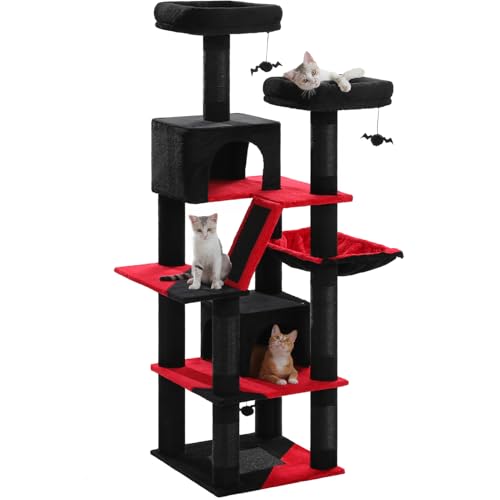 PPETEPELA 180cm Kratzbaum groß, Multi-Level Katzenbaum für große Katzen, mit 6 Sisalsäule, 2 Kratzbrettern, 2 Plattformen, 1 Hängematte, 2 Spielbälle, Plüsch-Stoff, schwarz PPETEPELA 180cm Kratzbaum groß, Multi-Level Katzenbaum für große Katzen, mit 6 Sisalsäule, 2 Kratzbrettern, 2 Plattformen, 1 Hängematte, 2 Spielbälle, Plüsch-Stoff, schwarz von PETEPELA