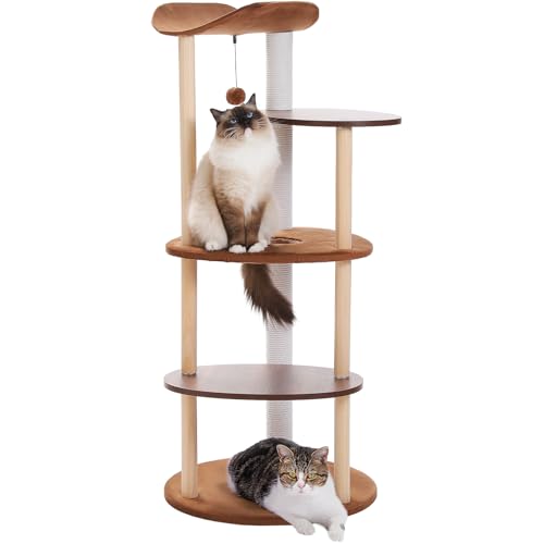 PETEPELA Kratzbaum aus Holz, Katzenturm für Indoor-Katzen, 5 Ebenen, Katzen-Kletterbaum, Katzenspielhaus mit Sisal-Kratzstämmen, Khaki PETEPELA Kratzbaum aus Holz, Katzenturm für Indoor-Katzen, 5 Ebenen, Katzen-Kletterbaum, Katzenspielhaus mit Sisal-Kratzstämmen, Khaki von PETEPELA