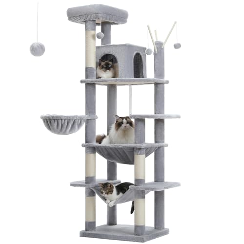 PETEPELA Kratzbaum für große Katzen im Innenbereich, 173 cm, hoher Katzenturm für dicke Katzen mit super großer Hängematte (50 x 40 cm), mehrstufige Katzenaktivitätsbäume mit Kratzbäumen, Wohnhaus und von PETEPELA