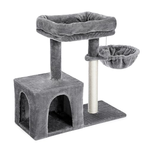 PETEPELA Kratzbaum für kleine Katzen, gemütliches Schlafhaus mit Sisal-Kratzpfosten, kuschelige Hängematte & Spielbereich, platzsparendes Design, 70cm, Grau PETEPELA Kratzbaum für kleine Katzen, gemütliches Schlafhaus mit Sisal-Kratzpfosten, kuschelige Hängematte & Spielbereich, platzsparendes Design, 70cm, Grau von PETEPELA
