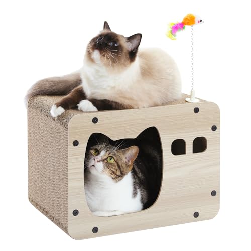 PETEPELA Kratzpappe für Katzen,Kratzpad Kratzbrett, Katzenhaus mit Höhle, Katzenspielzeug Kratzmatte für Indoor-Katzen als Möbelschutz von PETEPELA