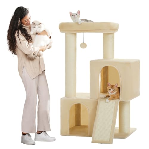 PETEPELA großer Kratzbaum 11cm Dicke Stämme mit extrem großen doppelten Höhle voll Sisal bedeckt geeignet für große Katzen 114cm hoch Schwarz beige PETEPELA großer Kratzbaum 11cm Dicke Stämme mit extrem großen doppelten Höhle voll Sisal bedeckt geeignet für große Katzen 114cm hoch Schwarz beige von PETEPELA