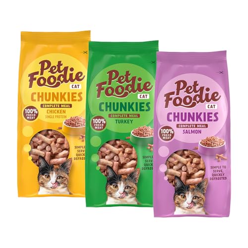 PetFoodie Chunkies Barf tiefgefroren 1x Pute, 1x Huhn, 2X Lachs für Katzen - 100% Frischfleisch & natürlich, ohne künstliche Farb- & Aromastoffe, ohne Konservierungsstoffe, glutenfrei 4X 300g TK-Ware PetFoodie Chunkies Barf tiefgefroren 1x Pute, 1x Huhn, 2X Lachs für Katzen - 100% Frischfleisch & natürlich, ohne künstliche Farb- & Aromastoffe, ohne Konservierungsstoffe, glutenfrei 4X 300g TK-Ware von PETFOODIE