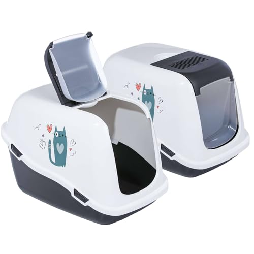 2er Sparpack Katzentoilette Katzenklo Haubentoilette mit großer Klappe und Dekor Weiss-dunkelgrau 57 x 39 x 41 cm 2er Sparpack Katzentoilette Katzenklo Haubentoilette mit großer Klappe und Dekor Weiss-dunkelgrau 57 x 39 x 41 cm von PETGARD