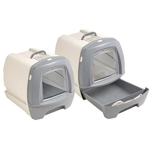 2er Sparpack Retro-Katzentoilette Katzenklo mit Schubalde 48,5 x 40 x 41 cm grau-beige von PETGARD
