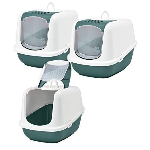 3er Sparpack XXL Katzentoilette Nestor Jumbo Weiss-dunkelgrün von PETGARD