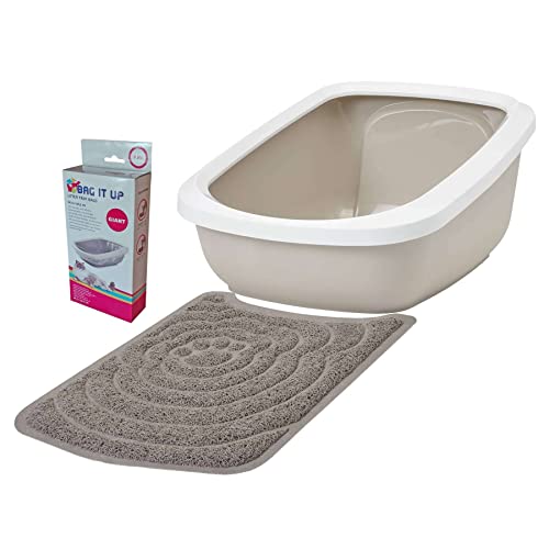 Deluxe Sparpaket Katzentoilette ASEO Jumbo Weiss-beige + Vorlegematte + Beutel von PETGARD