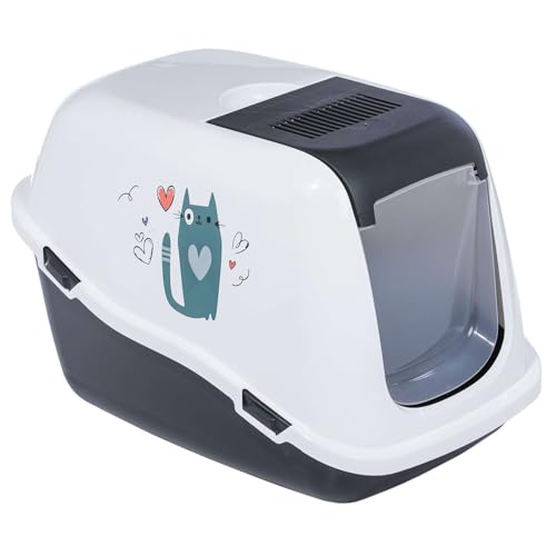 Haubentoilette Katzentoilette Katzenklo mit großer Klappe und Dekor Weiss-grau 57 x 39 x 41 cm Haubentoilette Katzentoilette Katzenklo mit großer Klappe und Dekor Weiss-grau 57 x 39 x 41 cm von PETGARD