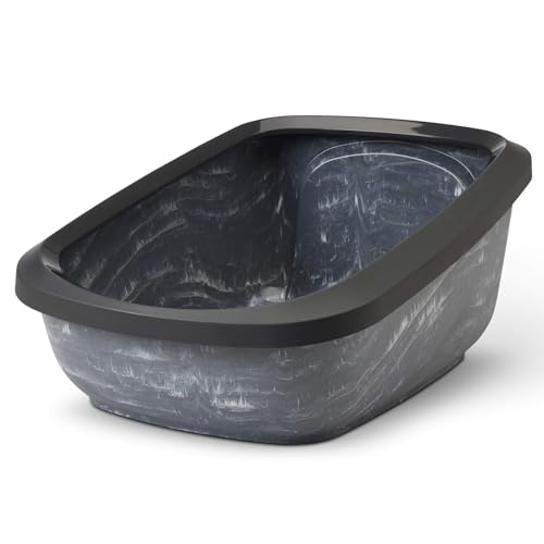 Katzentoilette Katzenklo mit Rand ASEO Jumbo schwarz-marmor 67,5 x 48,5 x 28 cm von PETGARD