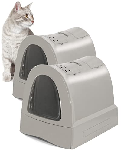 PETGARD 2er-Set Katzen-Klo mit Schublade - Tier-Toilette mit Klappe - Hauben-Toilette - Haustier-Klo - Katzen-Toilette mit Schaufel - Braun von PETGARD
