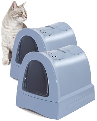 PETGARD 2er-Set Katzen-Klo mit Schublade Tier-Toilette mit Klappe Hauben-Toilette Haustier-Klo Katzen-Toilette mit Schaufel Blau von PETGARD