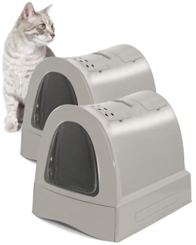 PETGARD 2er-Set Katzen-Klo mit Schublade - Tier-Toilette mit Klappe - Hauben-Toilette - Haustier-Klo - Katzen-Toilette mit Schaufel - Braun von PETGARD