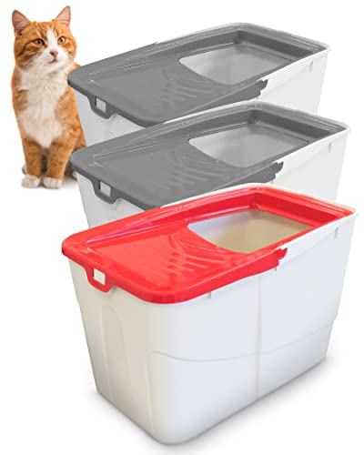 PETGARD 3er-Set Katzen-Klo Sofia Open - Tier-Toilette mit Einstieg von Oben - Tier-Klo - Haustier-Klo 58 x 39 x 38,5 cm - Katzen-Toilette Grau Rot von PETGARD