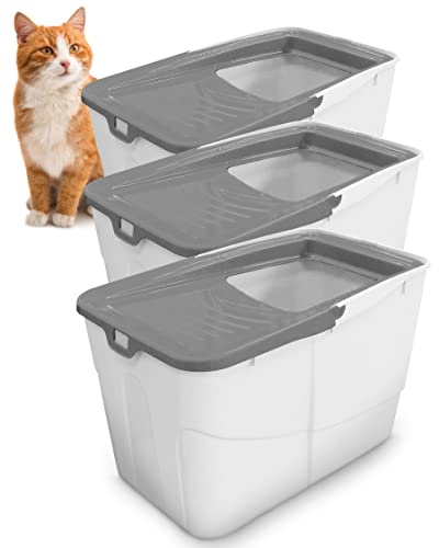 PETGARD 3er-Set Katzen-Klo Sofia Open - Tier-Toilette mit Einstieg von Oben - Tier-Klo - Haustier-Klo 58 x 39 x 38,5 cm - Katzen-Toilette Grau von PETGARD