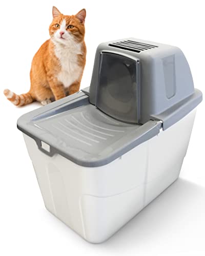 PETGARD Katzen-Klo Sofia Close - Tier-Toilette mit Einstieg von Oben - Hauben-Toilette mit Filter - Haustier-Klo 58x39x56 cm - Katzen-Toilette Grau von PETGARD