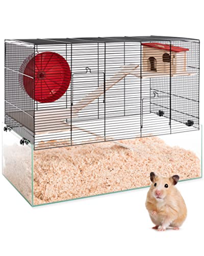 PETGARD Mäuse- und Hamsterkäfig, Nagarium mit Glaswanne und 2 Holzetagen, Komplettset mit Laufrad und weiterem Zubehör, 67x36,5x52 cm, Minnesota von PETGARD