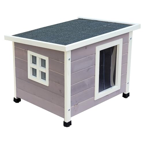 Outdoor Katzenhaus Katzenhöle Katzenhütte mit Schwingtür aus Lamellen 57 x 45 x 43 cm grau-Weiss von PETGARD