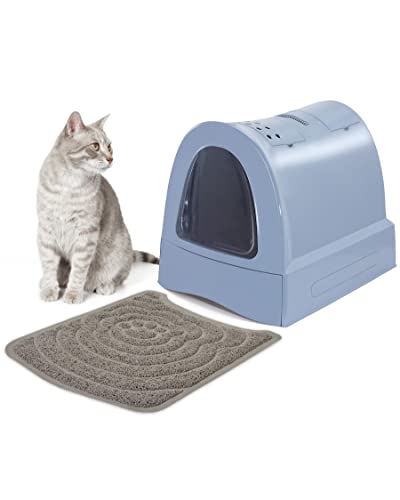 PETGARD Katzen-Klo mit Schublade - Tier-Toilette mit Vorlege-Matte - Hauben-Toilette mit Filter - Haustier-Klo - Katzen-Toilette - Blau von PETGARD