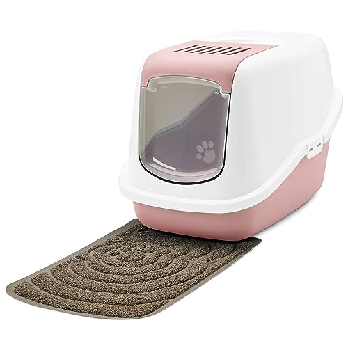 PETGARD Sparpaket Katzentoilette Nestor Haubentoilette Weiss-rosa mit großer Vorlegematte von PETGARD