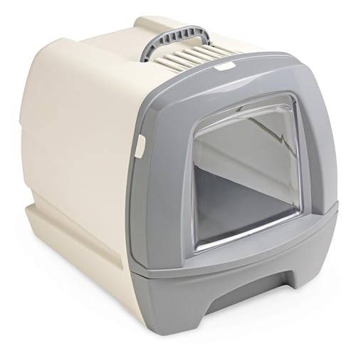 Retro-Katzentoilette Katzenklo mit Schubalde 48,5 x 40 x 41 cm grau-beige von PETGARD