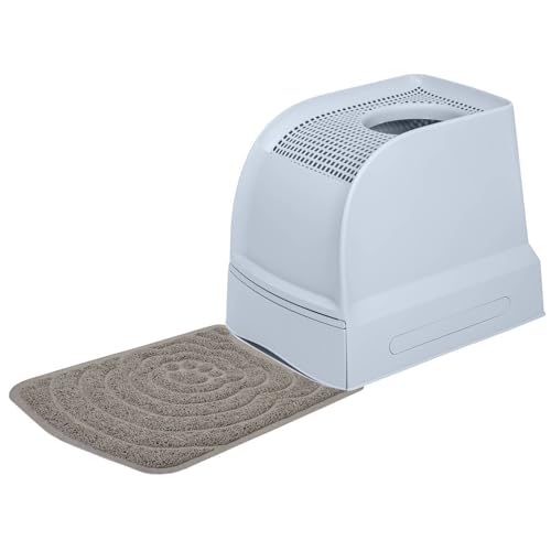 Sparpack Katzentoilette mit ausziehbarer Schublade und Einstieg von Oben Hellblau + Vorlegematte von PETGARD