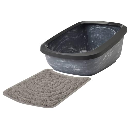 Sparpaket Katzentoilette ASEO Jumbo schwarz-marmor für große Katzenrassen + Vorlegematte von PETGARD