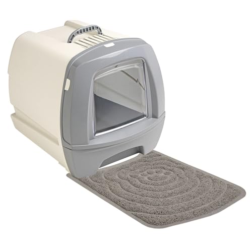 Sparpaket Retro-Katzentoilette Katzenklo mit Schubalde 48,5 x 40 x 41 cm grau-beige inkl. Vorlegematte von PETGARD