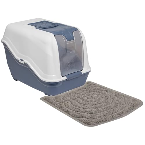 Sparpaket XXL Katzentoilette Haubentoilette Netta Maxi Weiss-blau mit großer Vorlegematte von PETGARD