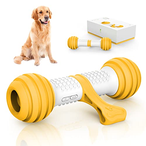 PETGEEK Interaktives Hundespielzeug, automatisches Spielzeug für Hunde, elektronische Hundeknochen mit sicherem & haltbarem Material, ausgestattet mit wiederaufladbarem USB (Gelb) von PETGEEK
