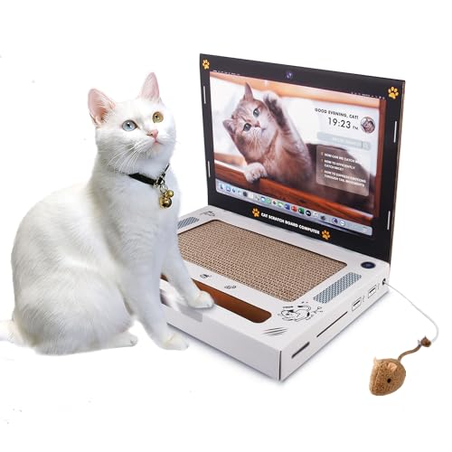 PETGEEK Laptop Scratcher Katzenspielzeug für Indoor-Katzen, Interaktives Katzenspielzeug mit Flauschiger Maus und Ball Track Pad, Kitten Toys & Cat Scratching Board von PETGEEK