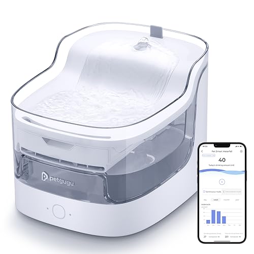 PETGUGU Katzenbrunnen für Katzen: Wasserspender für Katzen mit kabelloser Pumpe, 2 l, Ultra-leise, Katzenbrunnen mit Bewegungssensor, Fernbedienung App und Datenüberwachung, WiFi 2,4 G (PF1) von PETGUGU