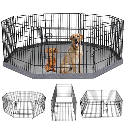 PETIME Faltbarer Metall-Hunde-Laufstall für Welpen, Hofzaun, für drinnen und draußen, 8 Paneele, 61 cm B x 91,4 cm H, mit oberer Abdeckung/unterer Polsterung, 8 Paneele, 91,4 cm H) von PETIME