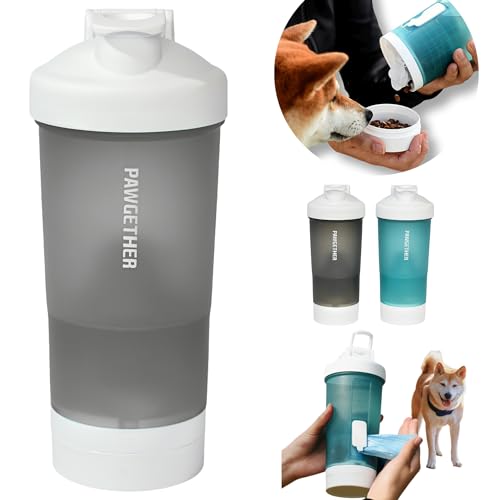 Hunde-Wasserflasche, multifunktional, auslaufsicher, BPA-frei, leicht, tragbar, Reise-Wasserspender mit Napf für Haustiere, Spaziergänge und Wandern im Freien (Wasser 425 g / Futter 142 g / Schwarz) von PETINUM