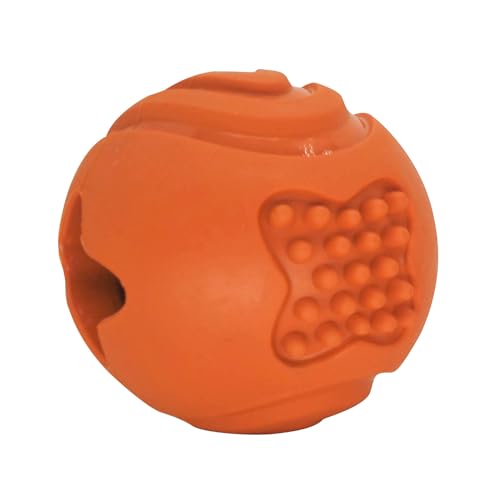 PETITUDE Kleiner Spenderball aus Naturkautschuk – Snack-Verteilung und Zahnreinigung Hundespielzeug, ungiftig, nicht brechend, Fütterungsball, Intelligenzspielzeug, Erdnussbuttergeschmack, Fiesta-Rot von PETITUDE
