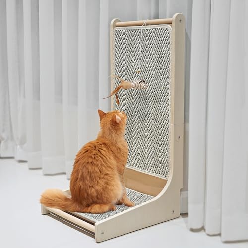 PETKARAY Kratzbrett Katzen, Sisal Kratzmatte, L förmige Katzenkratzbrett für Katzen, Bodenmontierter Kratzbaum mit Mäusespielzeug und Katzenminze von PETKARAY