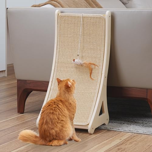 Gebogener Kratzbaum für Katzen, Sisal-Kratzrampe für Kätzchen, L-förmiges Kratzpad für Hauskatzen, 25,6" Möbelschutz mit Mausspielzeug von PETKARAY