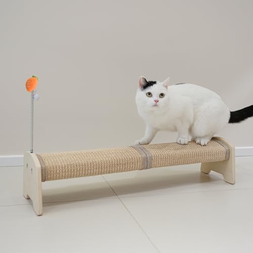 PETKARAY Horizontaler Kratzbaum, 76,2 cm Sisal-Katzenkratzbaum, großer Katzenkratzbaum mit Federspielzeug, schützt Möbel für Indoor-Kätzchen von PETKARAY