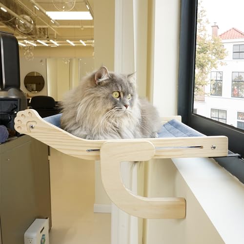 PETKARAY Katzenfenstersitzstange, Fensterbank Katzenhängematte, Indoor Cat Fenstersitz Fensterregale, verstellbare Fensterbank Sitzstange für große Katzen von PETKARAY