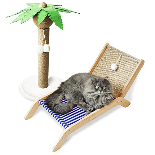 PETKARAY Katzenhängematte mit Kokospalme Kratzbaum, gemütlicher Strandkorb erhöhte Katzenbetten, originelle Katzenliege für Indoor-Katzen von PETKARAY