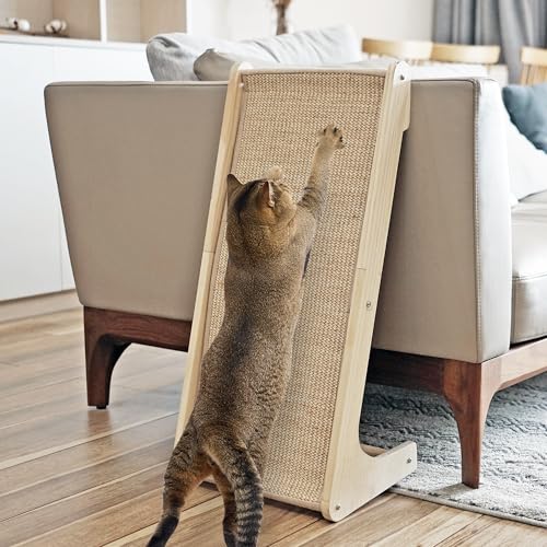 PETKARAY Katzenkratzer, Sisal-Kratzrampe, L-förmige Kratzunterlage für Indoor-Katzen, Wandmöbelschutz mit Katzenminze (große Größe) von PETKARAY