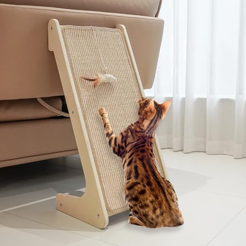 PETKARAY Katzenkratzer, Sisal-Kratzrampe, L-förmige Kratzunterlage für Innenkätzchen, 68,6 cm, Wandmöbelschutz mit Mausspielzeug von PETKARAY