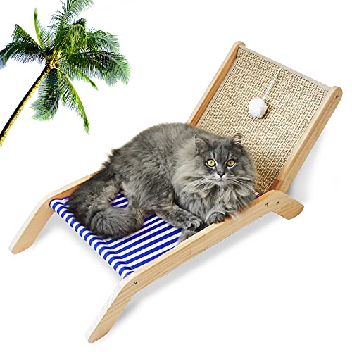 PETKARAY Original Katzenhängematten-Bett, erhöhte Katzenbetten für Indoor-Katzen, Holz-Katzenstuhl mit Sisal-Kratzer, gemütliche Katzenliege, Mini-Strandkorb von PETKARAY