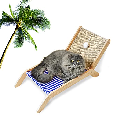 PETKARAY Original Katzenhängematten-Bett, erhöhte Katzenbetten für Indoor-Katzen, Holz-Katzenstuhl mit Sisal-Kratzer, gemütliche Katzenliege, Mini-Strandkorb von PETKARAY