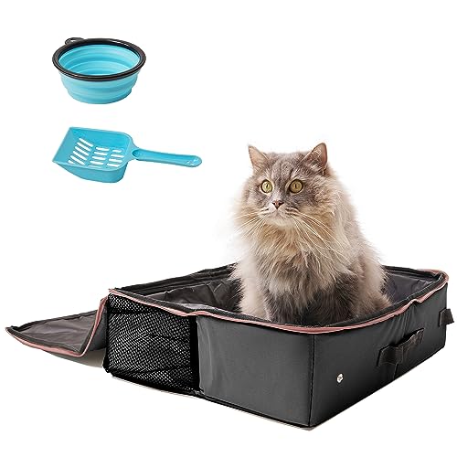 PETKARAY Reise-Katzentoilette, tragbare Katzentoilette, faltbare Reisetoilette für Katzen im Auto, inklusive Ersatzeinsatz mit klappbarem Deckel mit Reißverschluss von PETKARAY